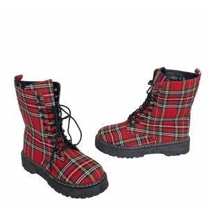 red plaid combat boots